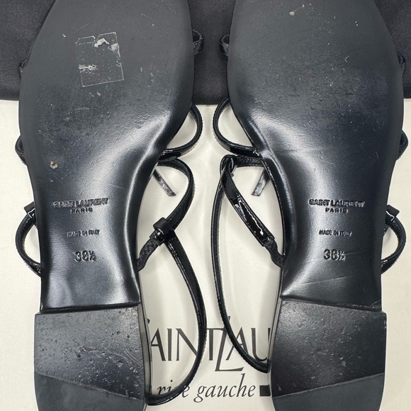 SAINT LAURENT CASSANDRA PATENT SANDALS iBLACK Size 381/2. - Picture 7 of 8